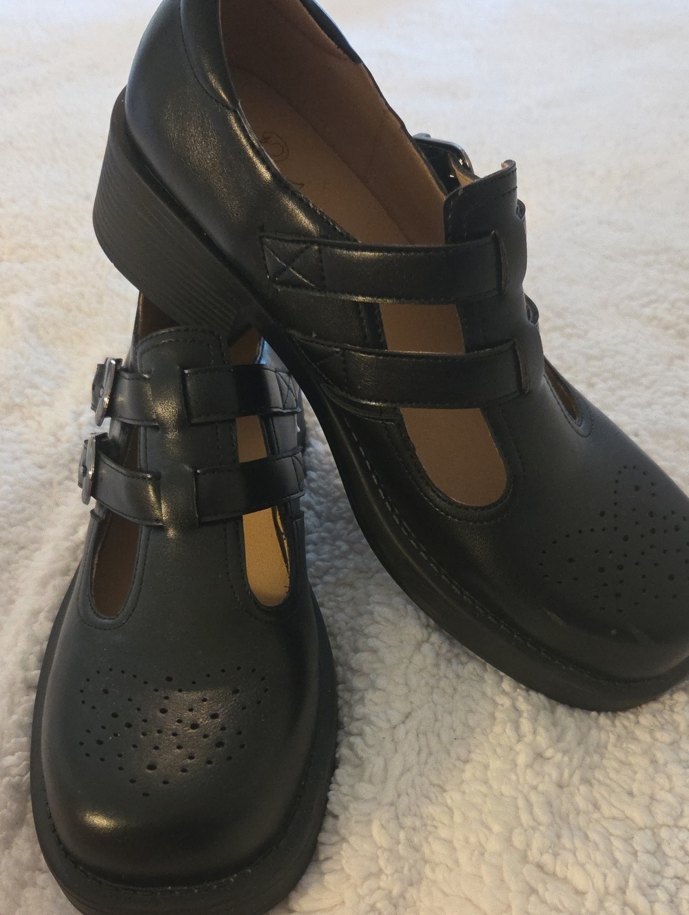 Black Double Strap Mary Jane Brogue Shoes